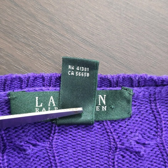 Lauren Ralph Lauren Womens Purple Cable-Knit V-Neck Sweater Size Petite Medium - Picture 4 of 8